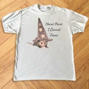 Funny Wizard Mouse “Hocus Pocus I Cannot Focus” Graphic Tee White Cute Shirt